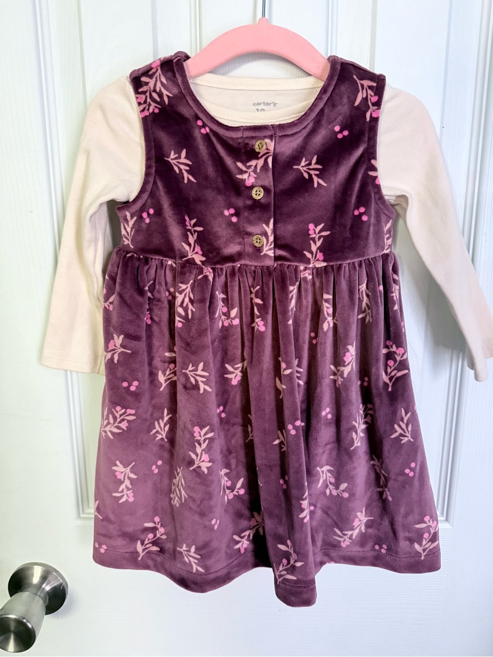 Carter's Plum Velvet Dress with Pink Floral Print and Cream Top